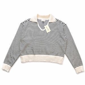 Universal Thread Striped Collared Cropped Sweater Women’s L Navy White NWT